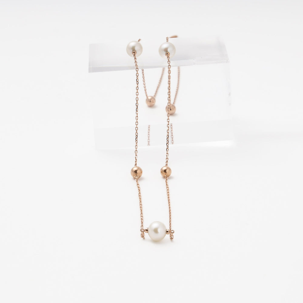 Rose Gold 585 Necklace with Cultured Pearls and Gold Beads | Ukrainian Jewelry