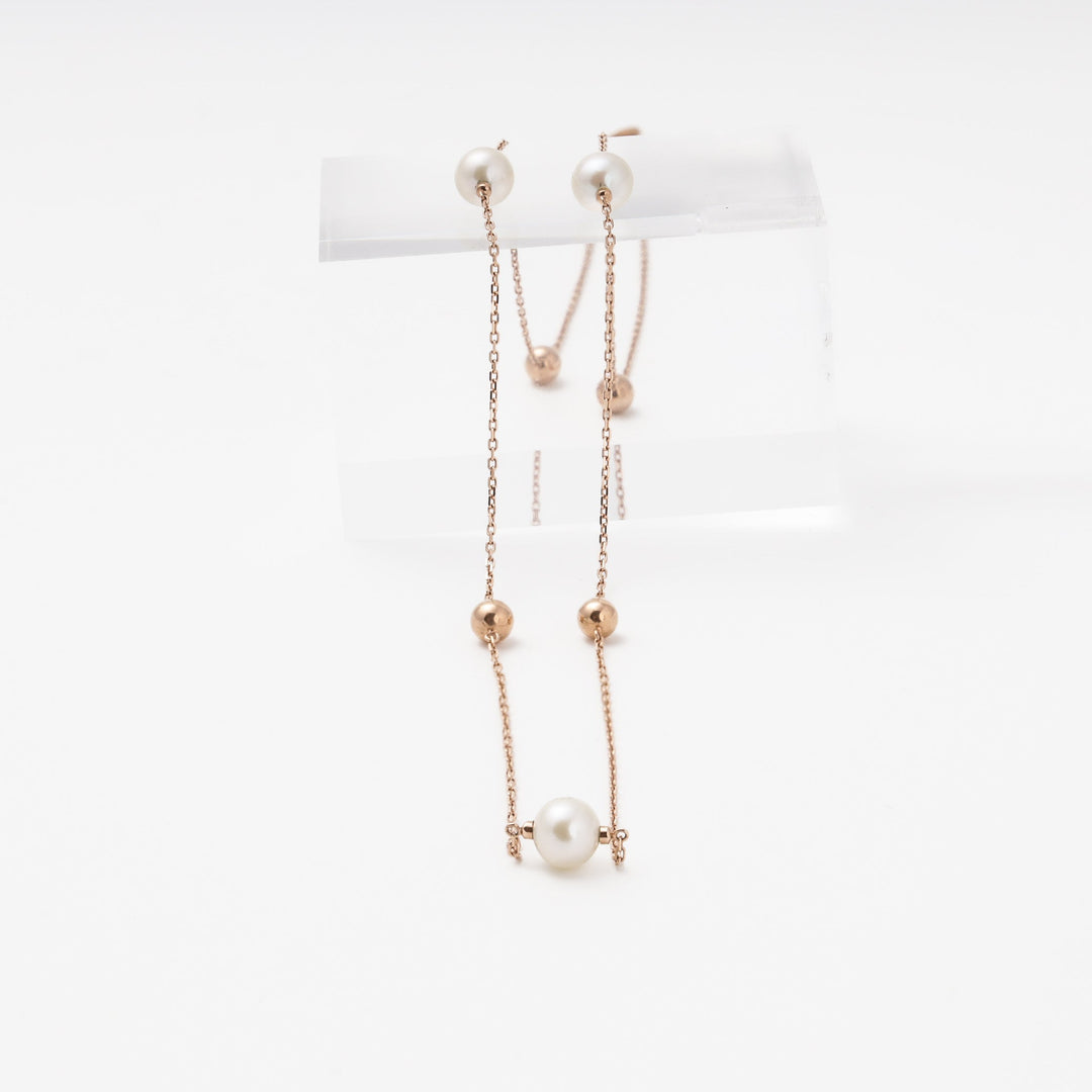 Rose Gold 585 Necklace with Cultured Pearls and Gold Beads | Ukrainian Jewelry