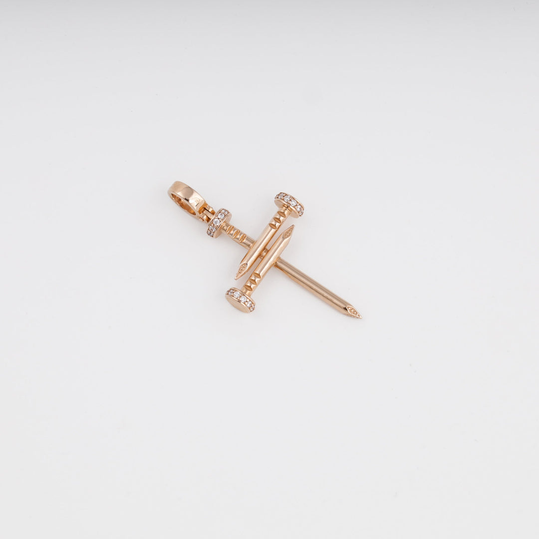 Nail Cross Pendant with Zirconia 14K (585) Rose Gold | Ukrainian Jewelry