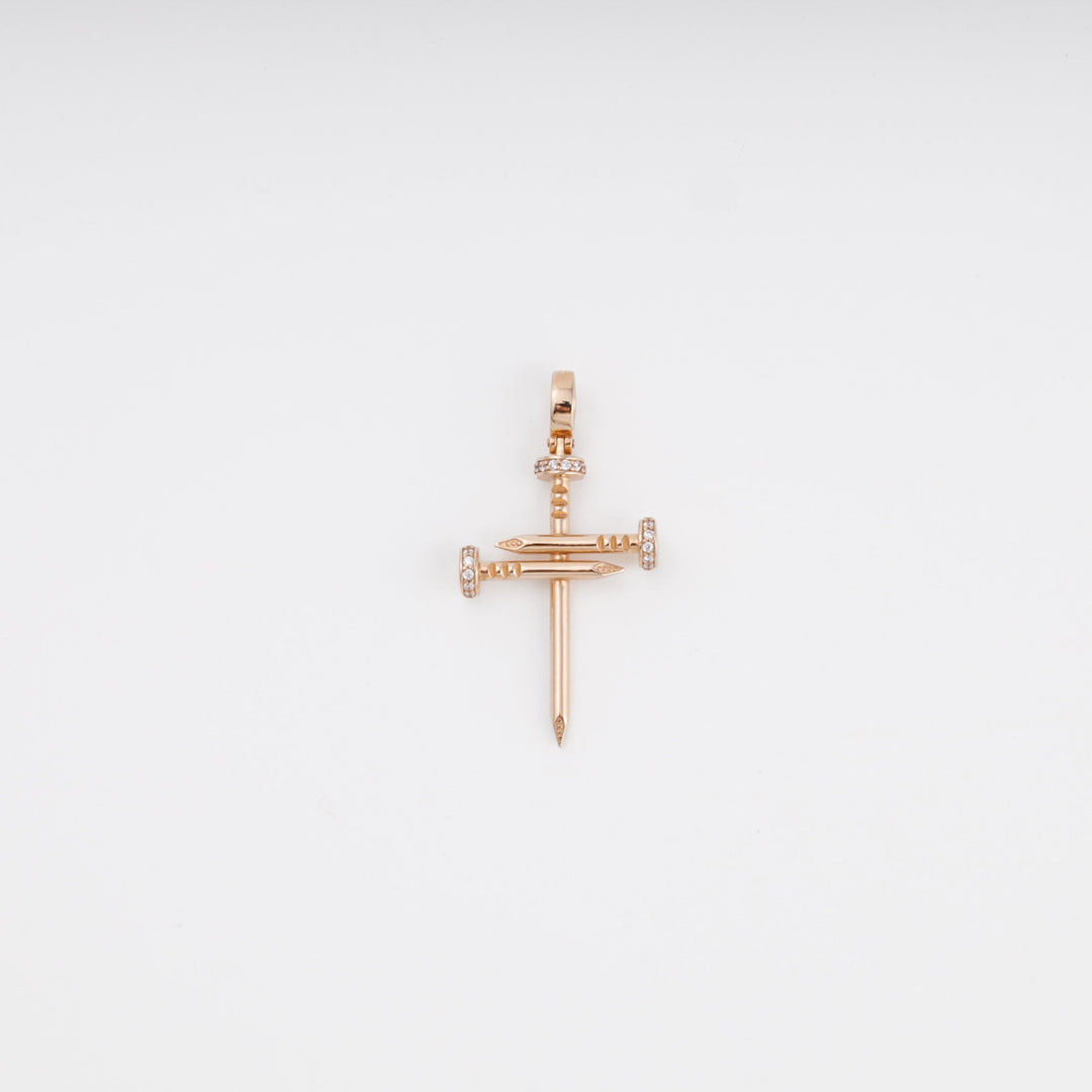 Nail Cross Pendant with Zirconia 14K (585) Rose Gold | Ukrainian Jewelry