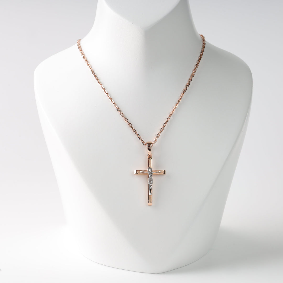 Two-Tone Cross with Crucifix 14K (585) Rose and White Gold | Ukrainian Jewelry