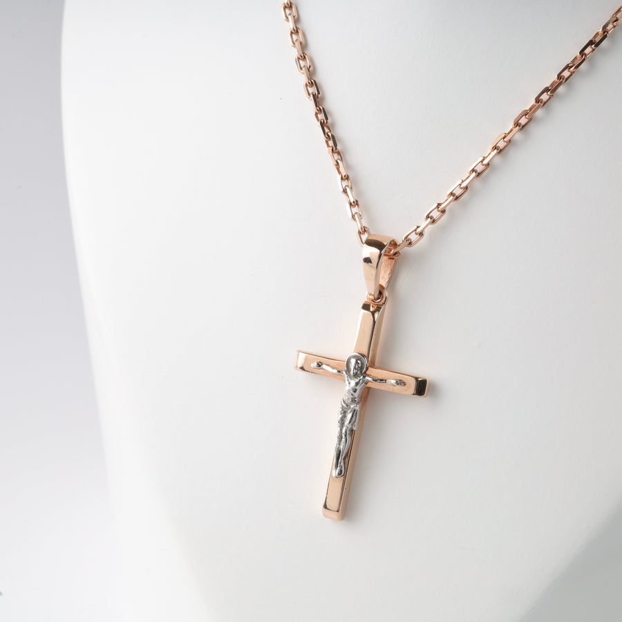 Two-Tone Cross with Crucifix 14K (585) Rose and White Gold | Ukrainian Jewelry