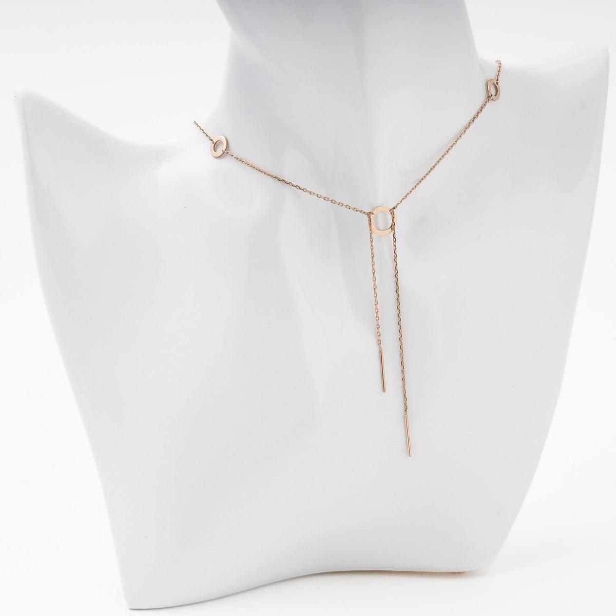 Rose Gold 585 Station Necklace with Circle Elements and Arrow Drop | Ukrainian Jewelry