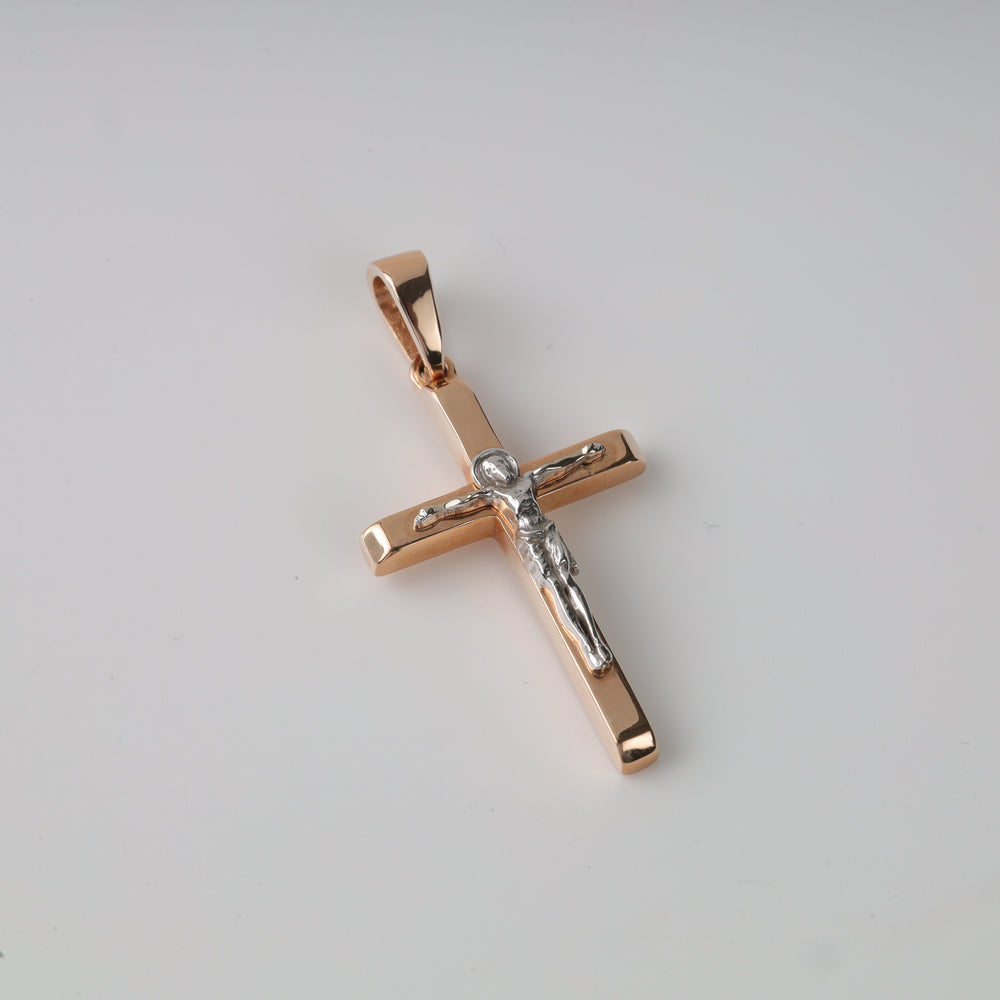 Two-Tone Cross with Crucifix 14K (585) Rose and White Gold | Ukrainian Jewelry