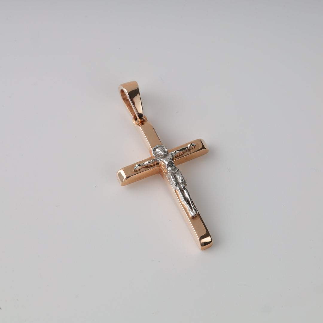 Two-Tone Cross with Crucifix 14K (585) Rose and White Gold | Ukrainian Jewelry