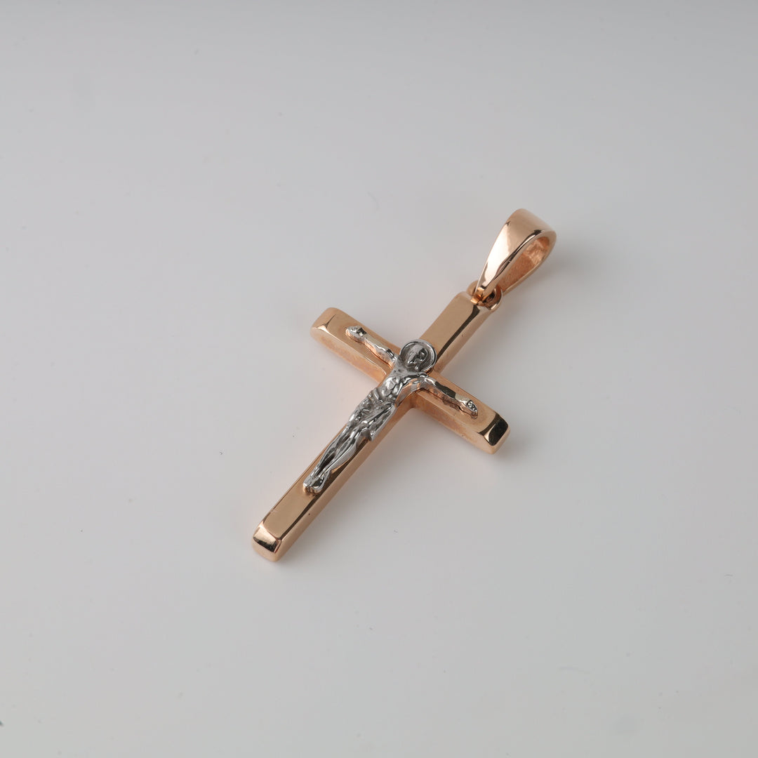 Two-Tone Cross with Crucifix 14K (585) Rose and White Gold | Ukrainian Jewelry