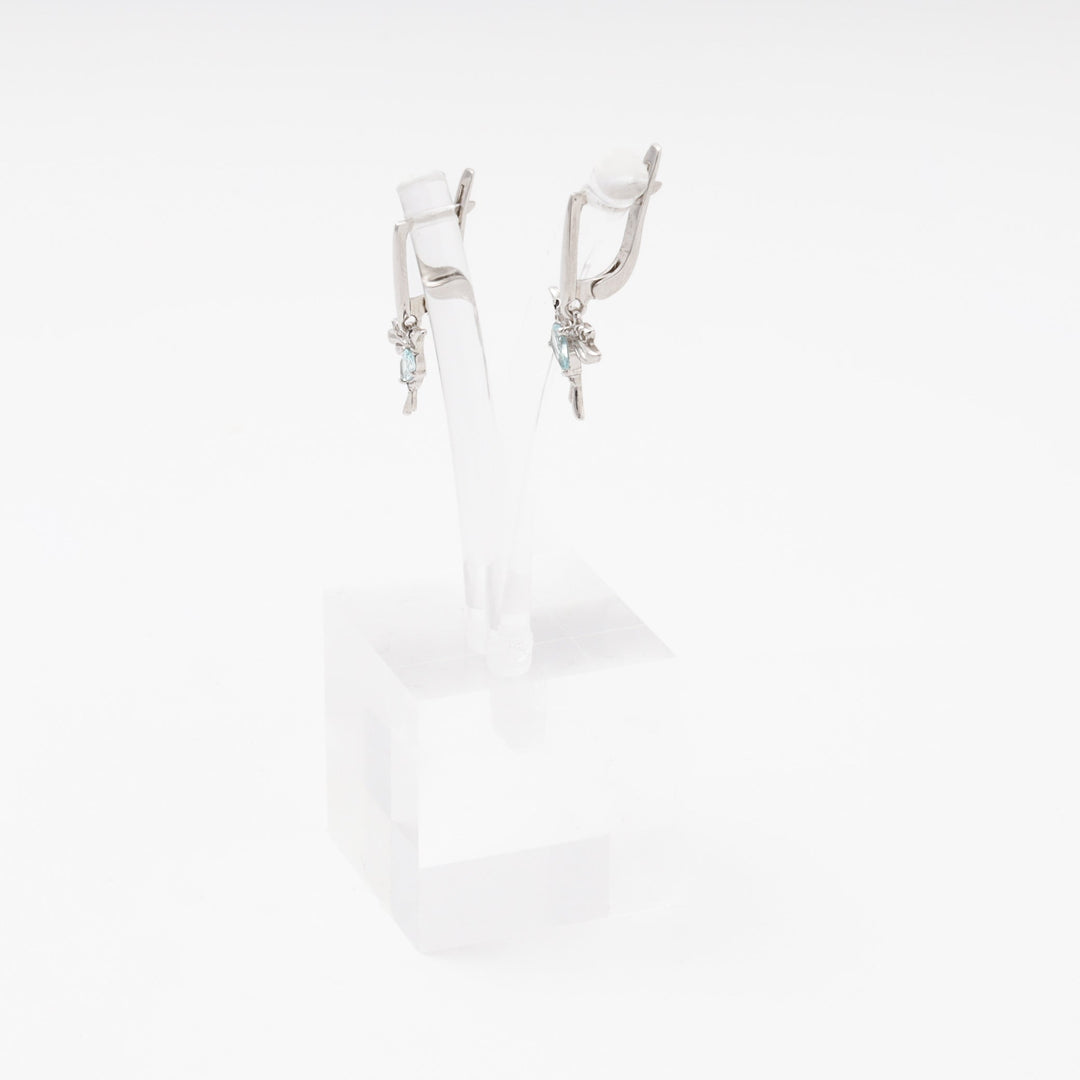 Silver 925 Hummingbird Drop Earrings with Blue Cubic Zirconia | Ukrainian Jewelry