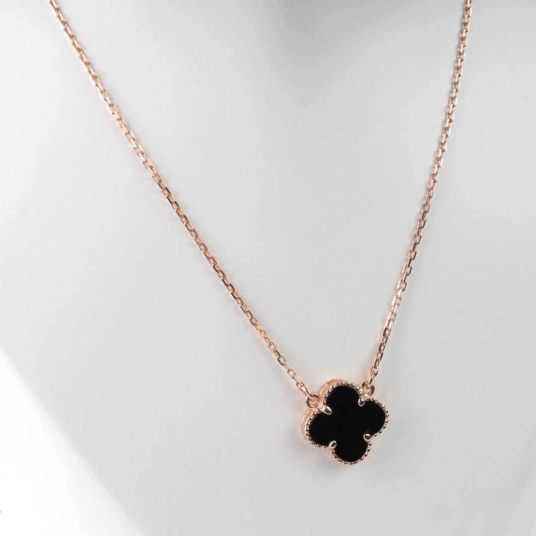 Black Onyx Clover Pendant Necklace 14K (585) Rose Gold | Ukrainian Jewelry