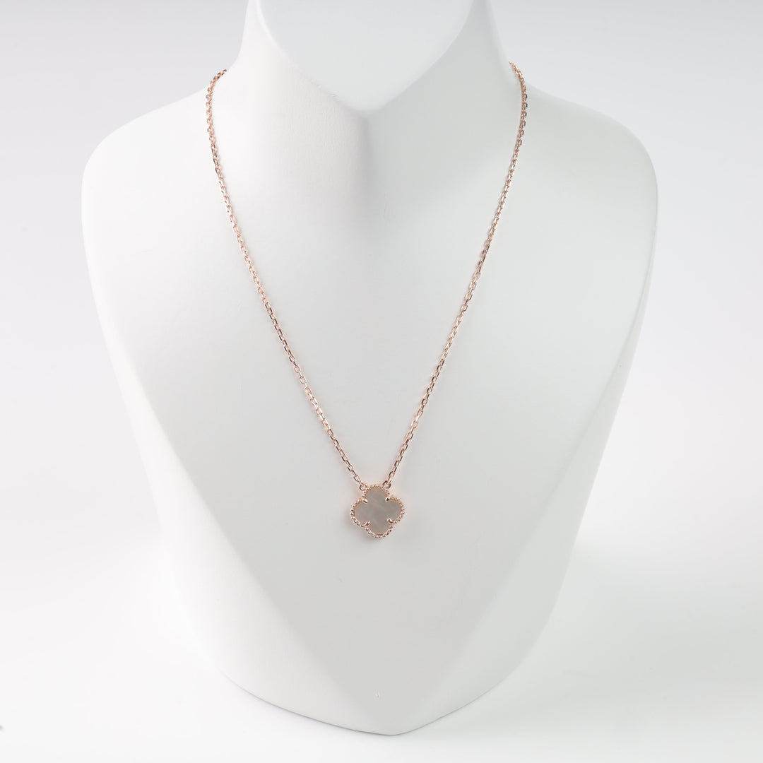 Four-Leaf Clover Pendant Necklace 14K (585) Rose Gold with Mother-of-Pearl | Ukrainian Jewelry