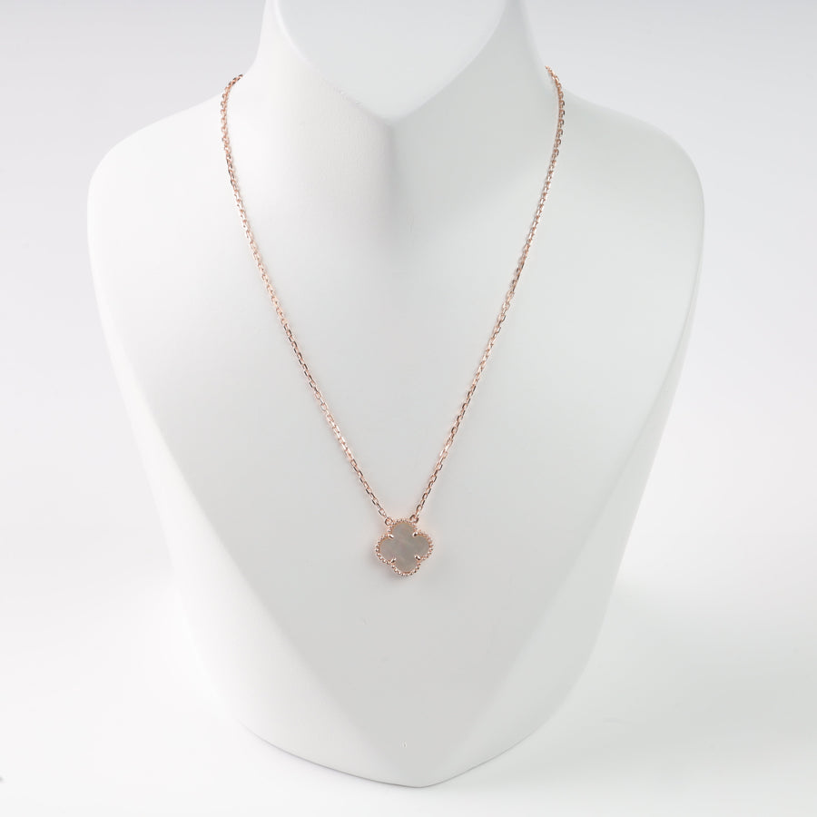 Four-Leaf Clover Pendant Necklace 14K (585) Rose Gold with Mother-of-Pearl | Ukrainian Jewelry