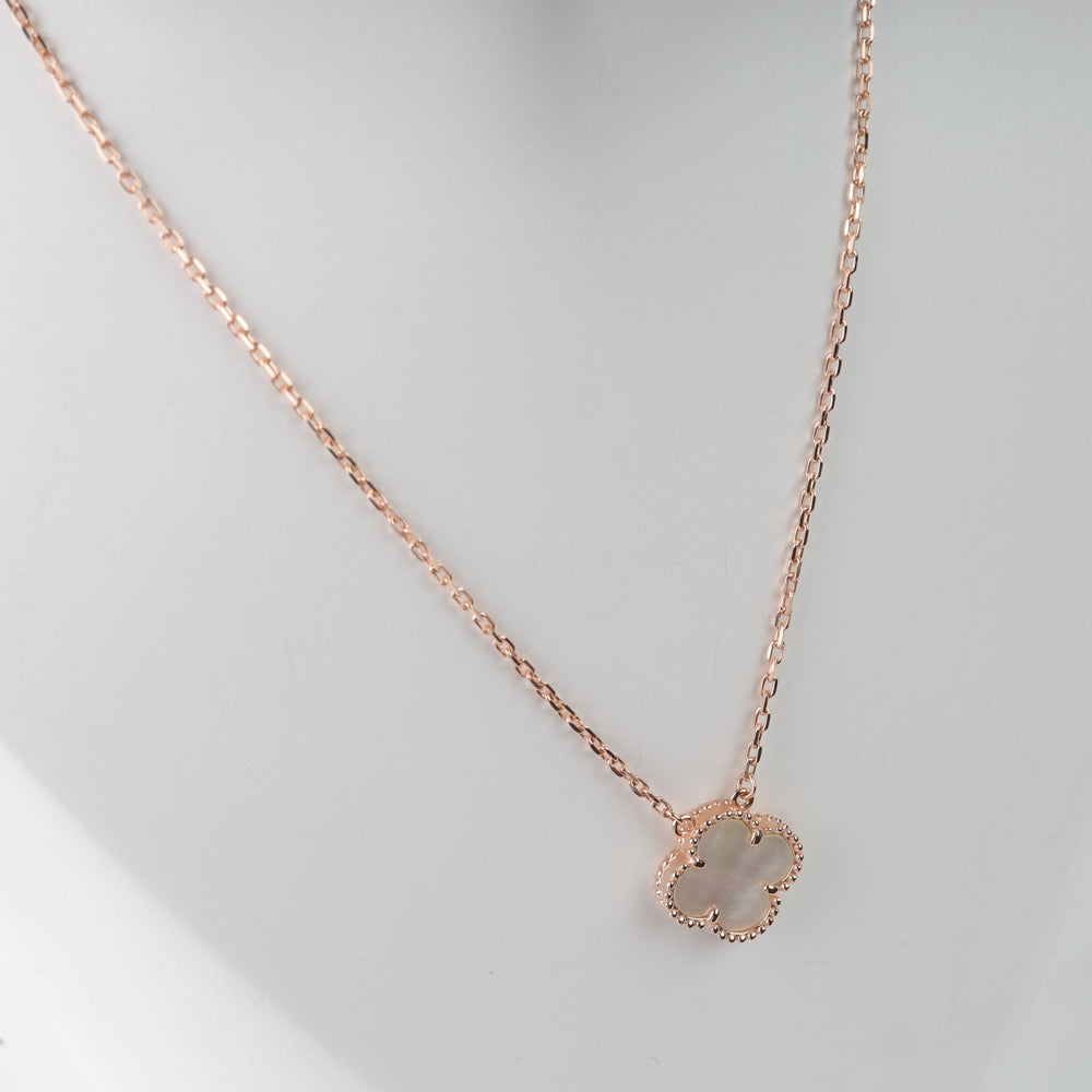 Four-Leaf Clover Pendant Necklace 14K (585) Rose Gold with Mother-of-Pearl | Ukrainian Jewelry