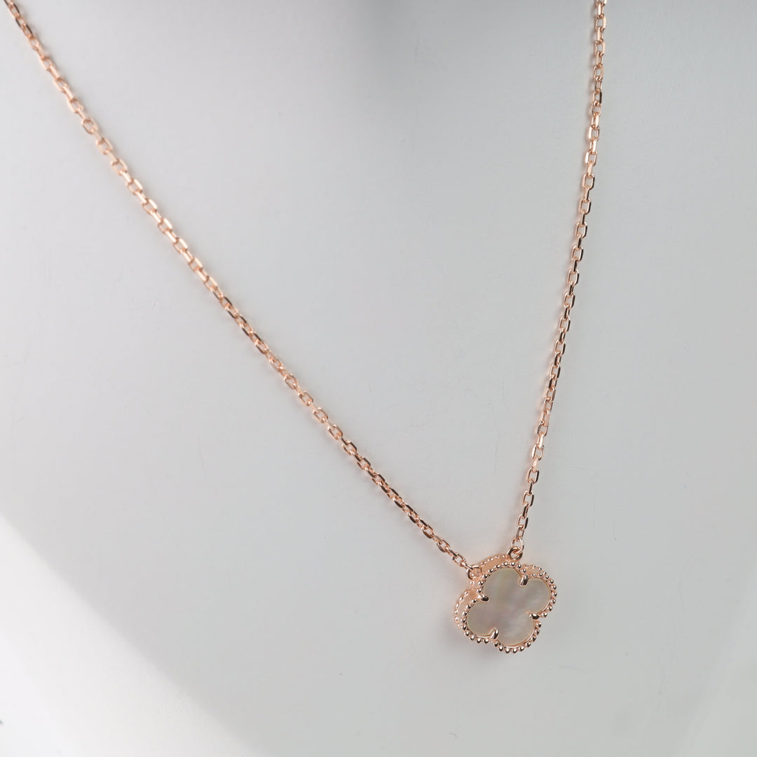 Four-Leaf Clover Pendant Necklace 14K (585) Rose Gold with Mother-of-Pearl | Ukrainian Jewelry