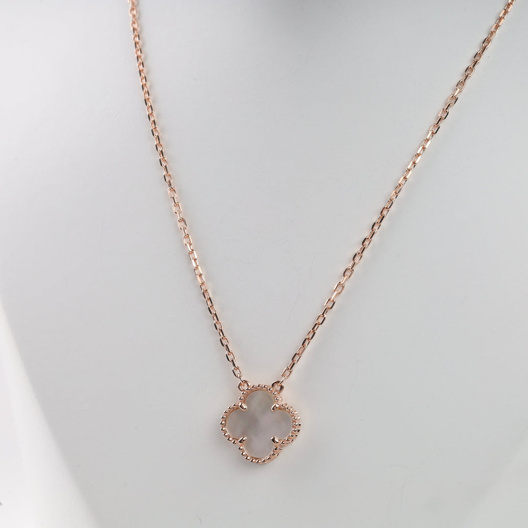 Four-Leaf Clover Pendant Necklace 14K (585) Rose Gold with Mother-of-Pearl | Ukrainian Jewelry