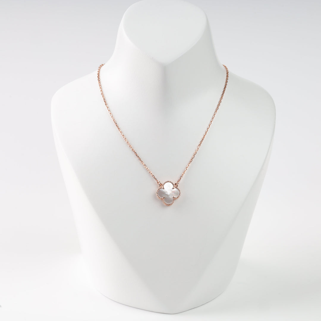 Four-Leaf Clover Pendant Necklace 14K (585) Rose Gold with Mother-of-Pearl | Ukrainian Jewelry