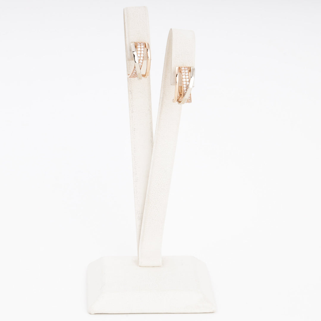 Gold 585 Huggie Earrings Crossover with CZ | Ukrainian Jewelry