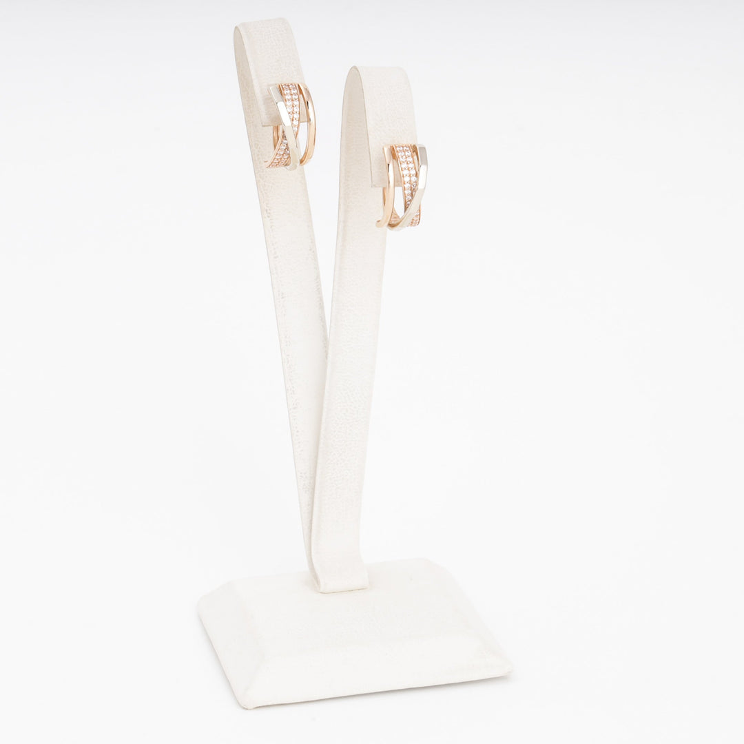 Gold 585 Huggie Earrings Crossover with CZ | Ukrainian Jewelry