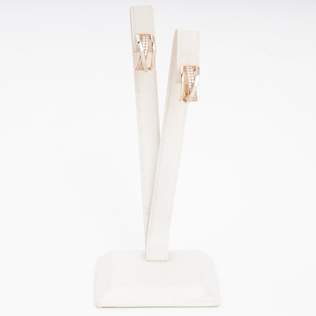 Gold 585 Huggie Earrings Crossover with CZ | Ukrainian Jewelry