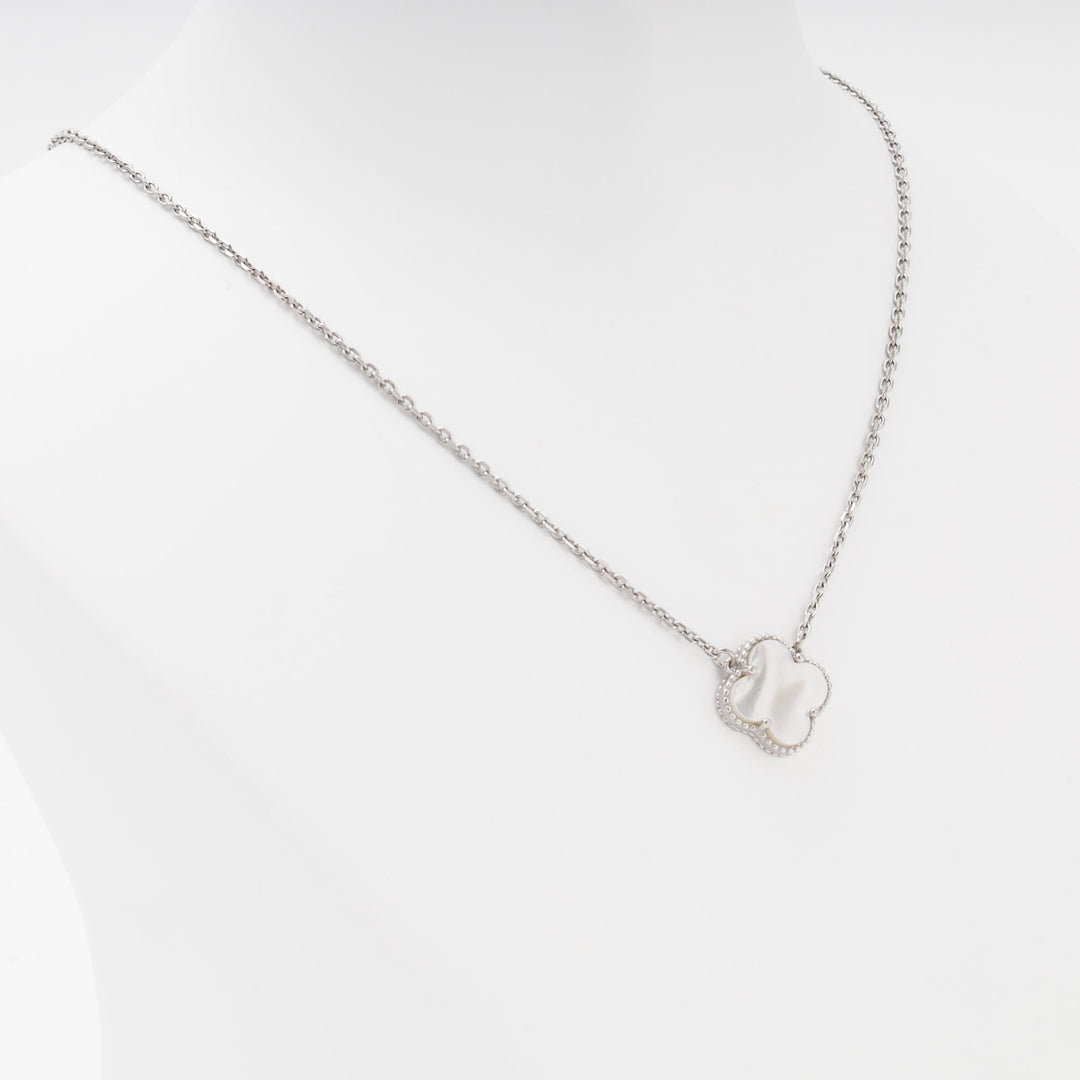 Silver 925 Necklace with Mother-of-Pearl Clover Pendant | Ukrainian Jewelry