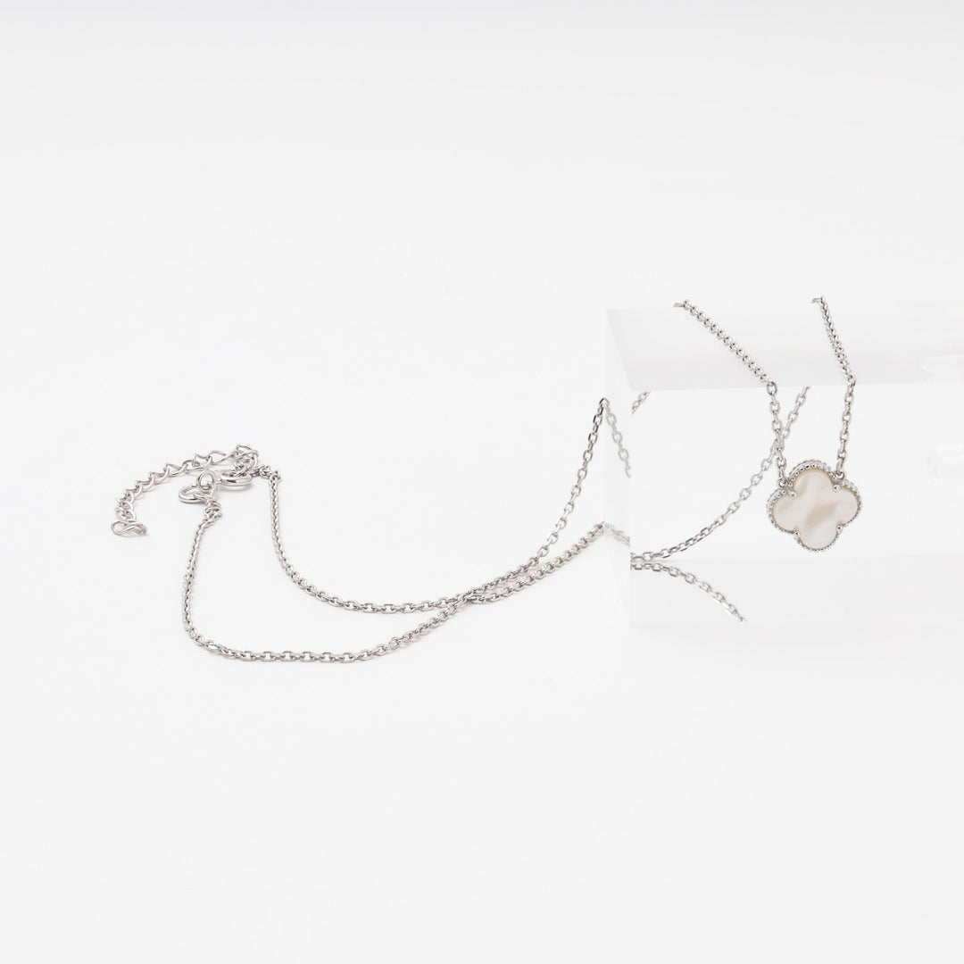 Silver 925 Necklace with Mother-of-Pearl Clover Pendant | Ukrainian Jewelry