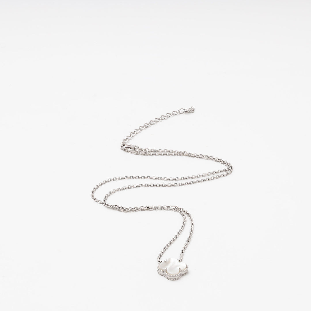 Silver 925 Necklace with Mother-of-Pearl Clover Pendant | Ukrainian Jewelry