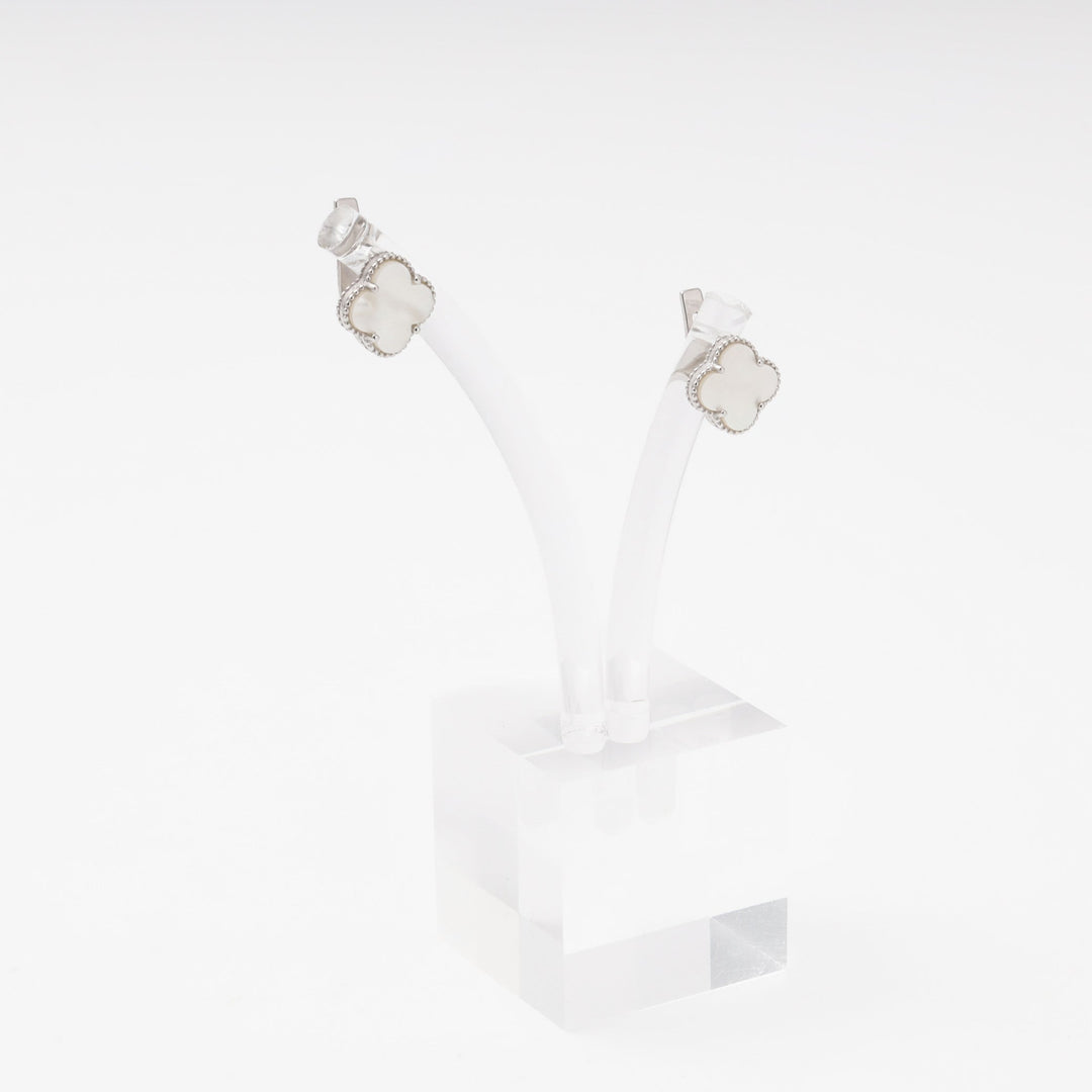 Silver 925 Earrings with Mother-of-Pearl Clover | Ukrainian Jewelry