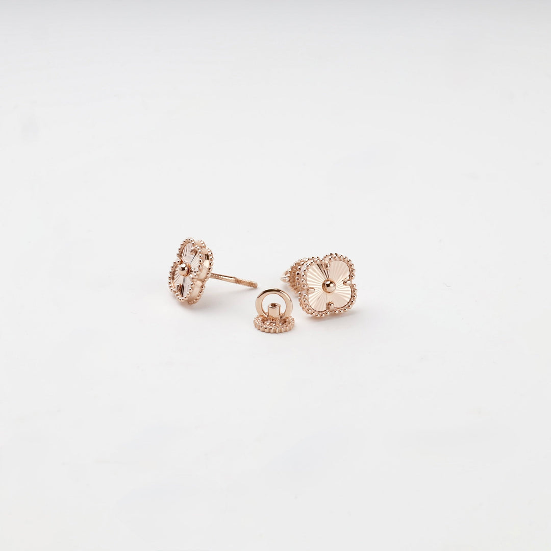 Rose Gold 585 Diamond-Cut Clover Stud Earrings | Ukrainian Jewelry