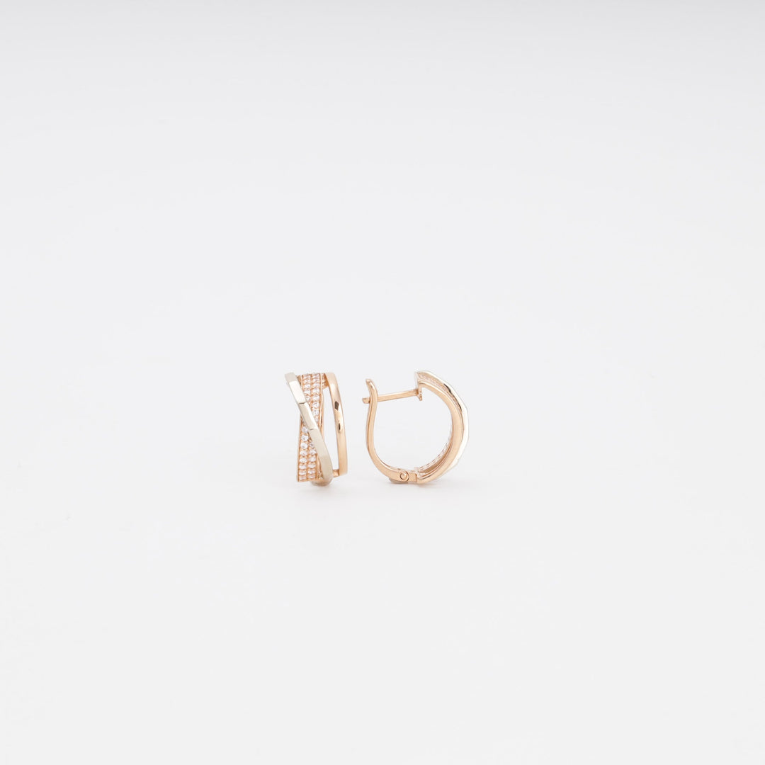 Gold 585 Huggie Earrings Crossover with CZ | Ukrainian Jewelry