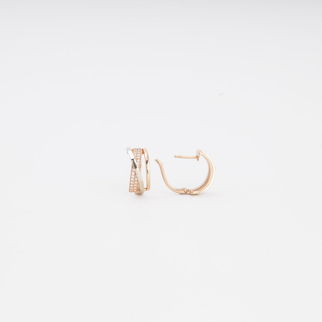 Gold 585 Huggie Earrings Crossover with CZ | Ukrainian Jewelry