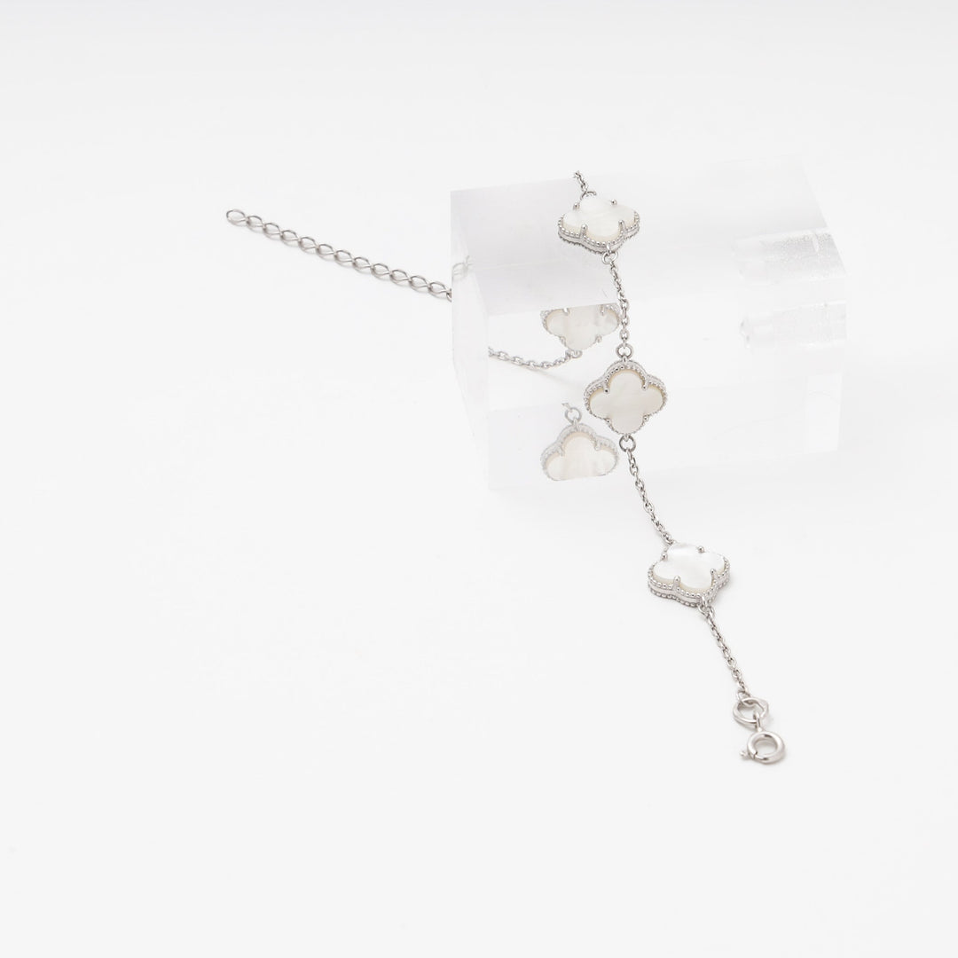 Silver 925 Bracelet with Mother-of-Pearl Clover | Ukrainian Jewelry