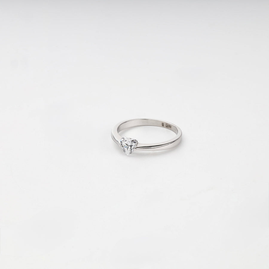 White Gold 585 Heart Cubic Zirconia Solitaire Ring | Ukrainian Jewelry