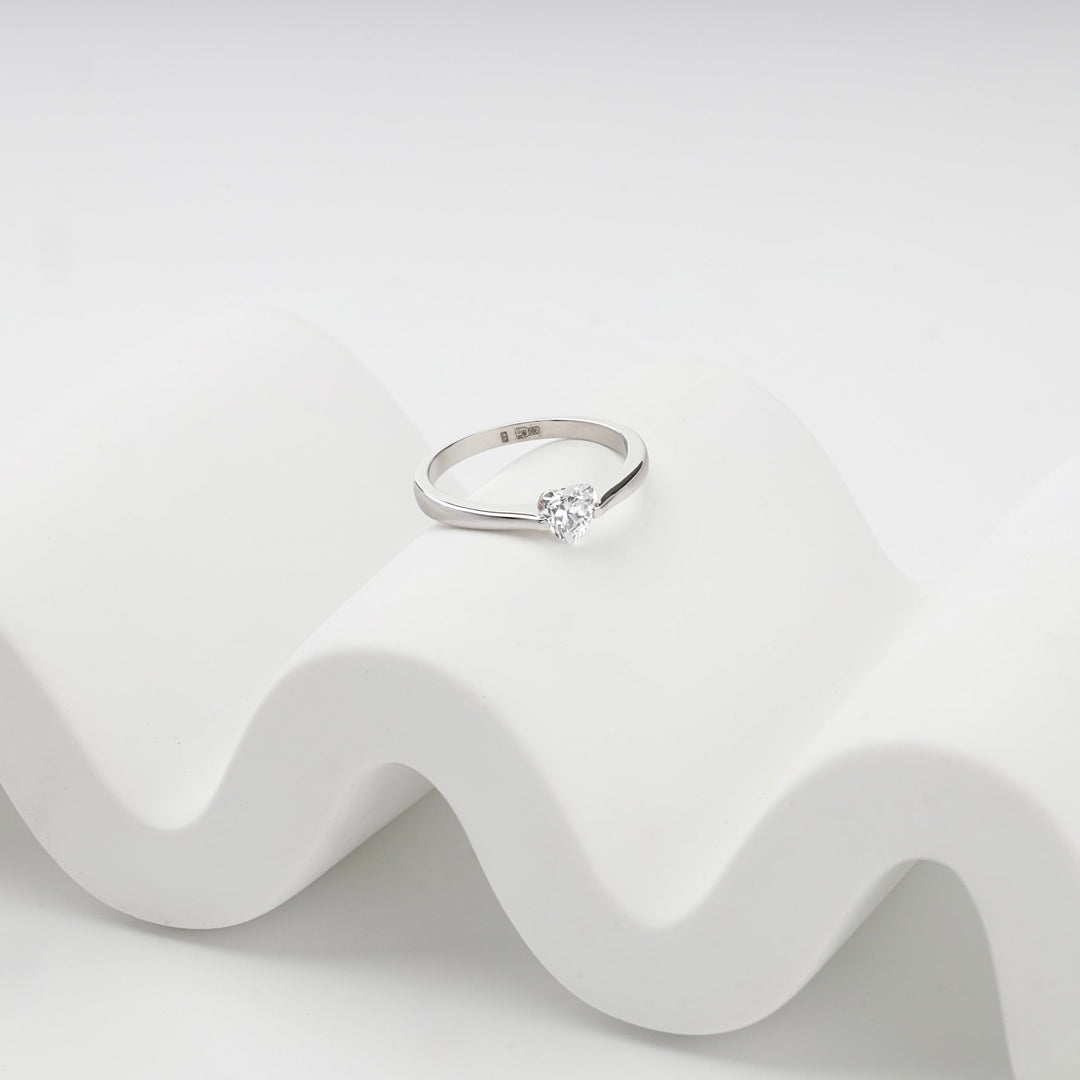 White Gold 585 Heart Cubic Zirconia Solitaire Ring | Ukrainian Jewelry