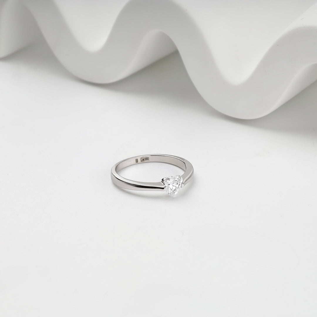 White Gold 585 Heart Cubic Zirconia Solitaire Ring | Ukrainian Jewelry