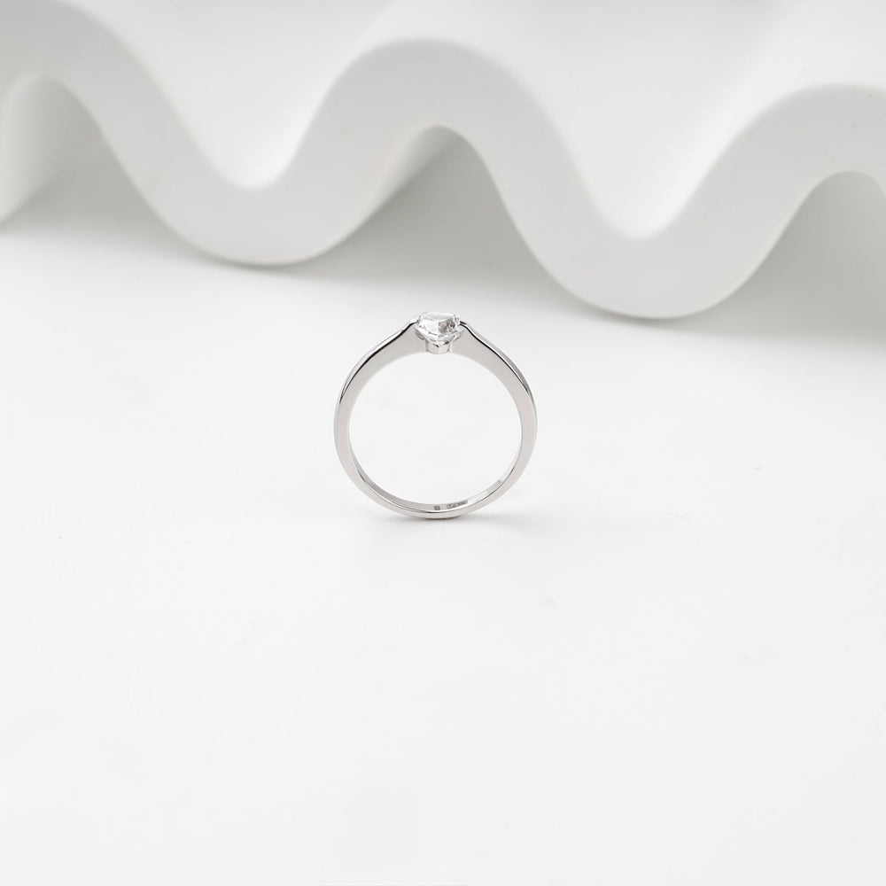 White Gold 585 Heart Cubic Zirconia Solitaire Ring | Ukrainian Jewelry