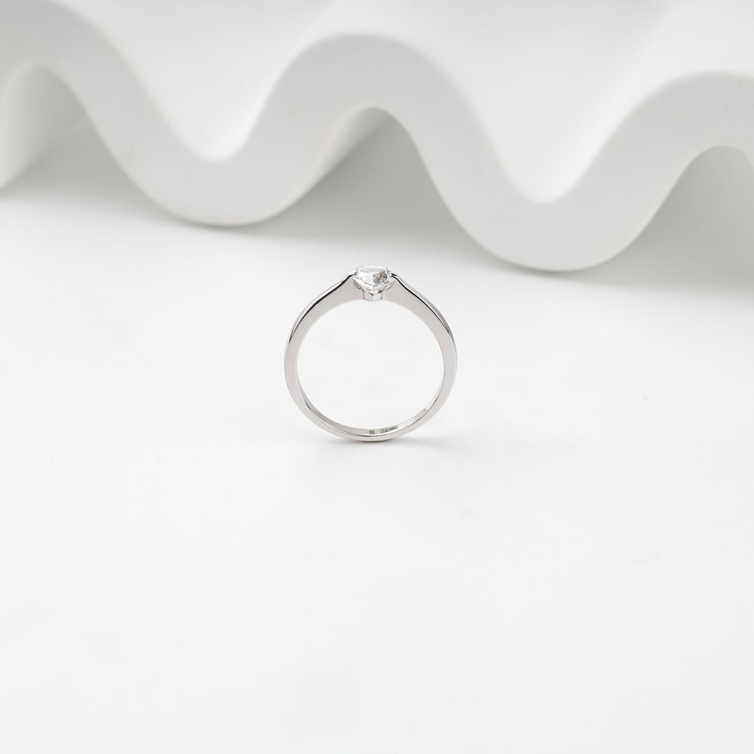 White Gold 585 Heart Cubic Zirconia Solitaire Ring | Ukrainian Jewelry