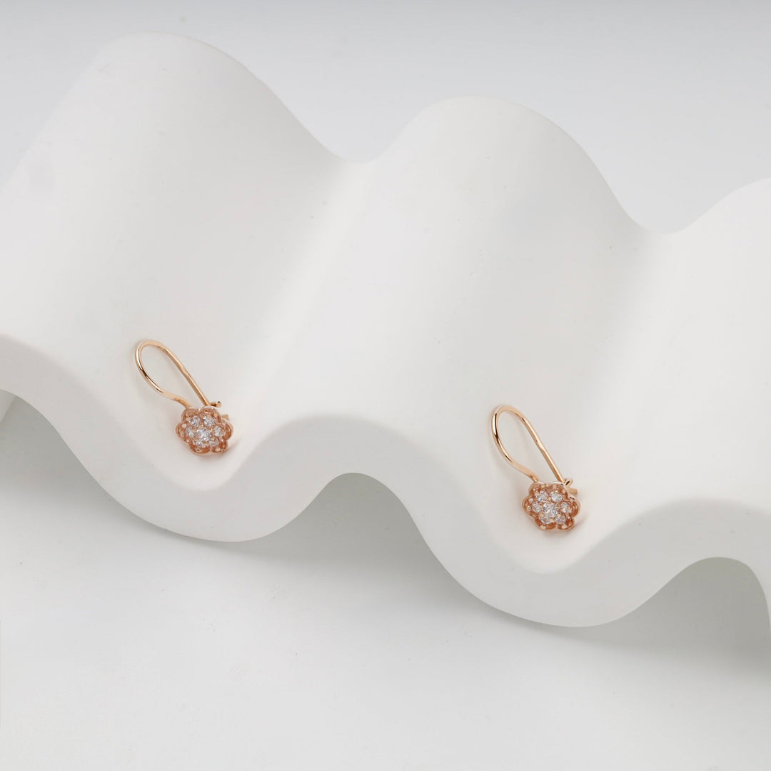 Rose Gold 14K (585) Cubic Zirconia Flower Hook Kids Earrings | Ukrainian Jewelry