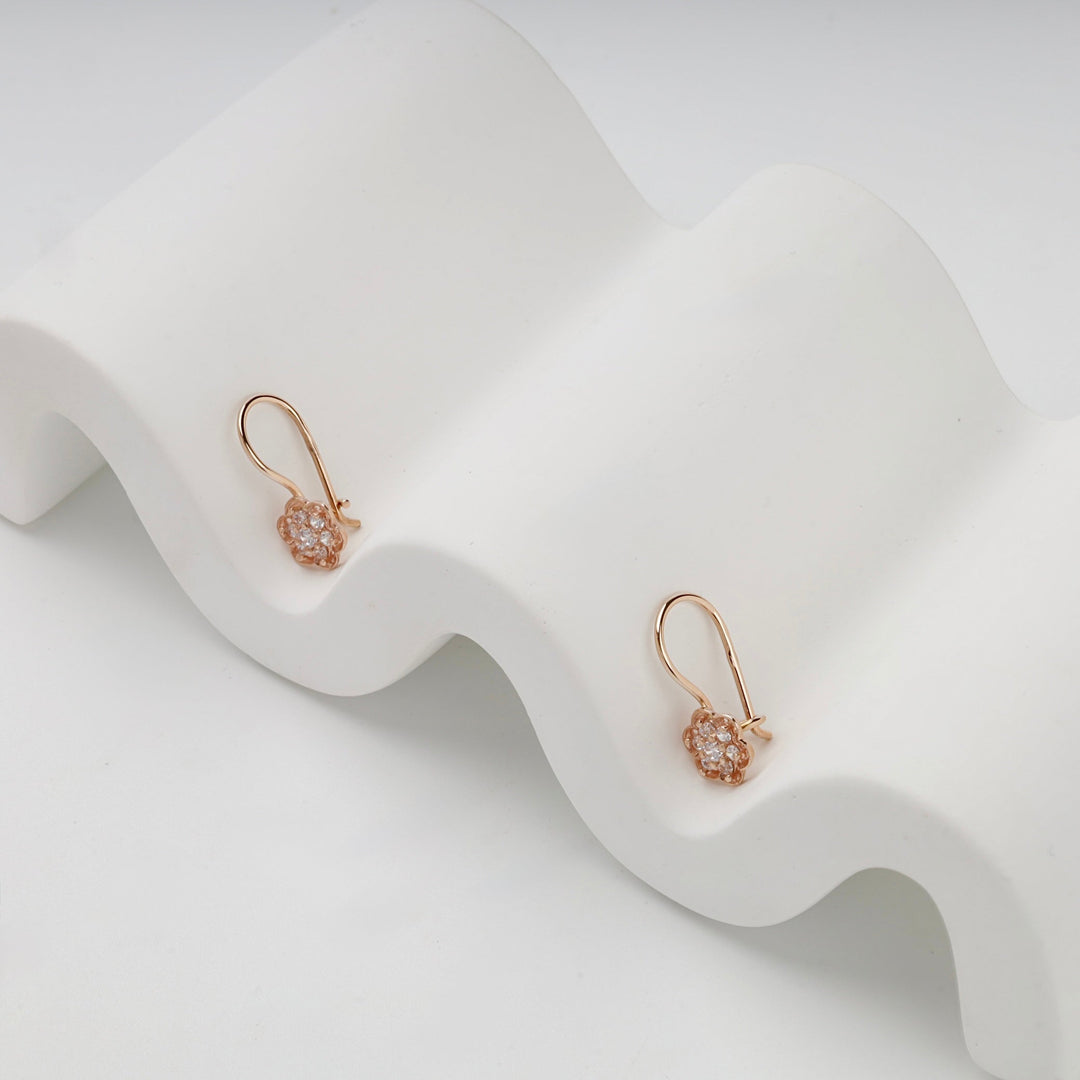 Rose Gold 14K (585) Cubic Zirconia Flower Hook Kids Earrings | Ukrainian Jewelry