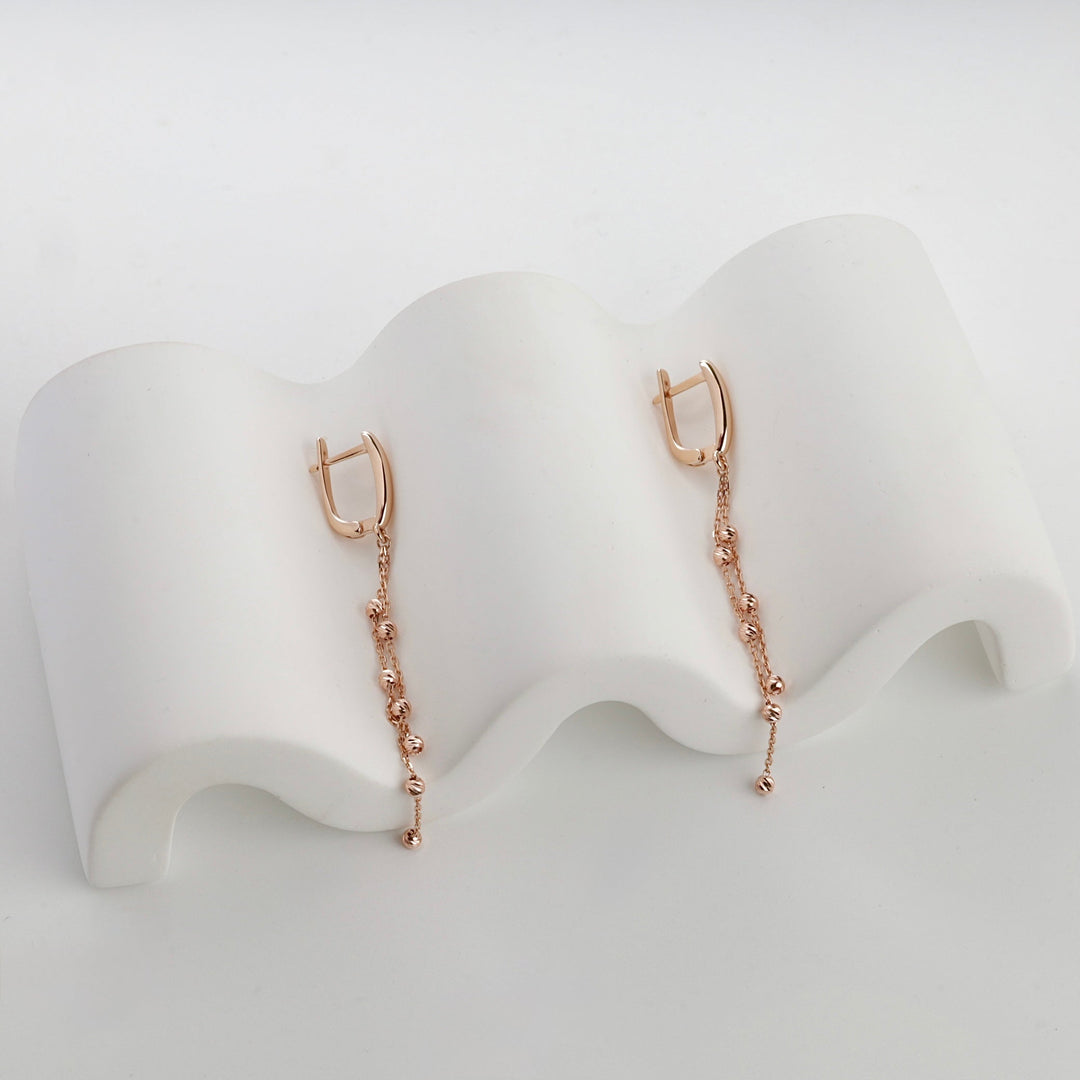 Rose Gold 585 Beaded Chain Drop Earrings | Ukrainian Jewelry