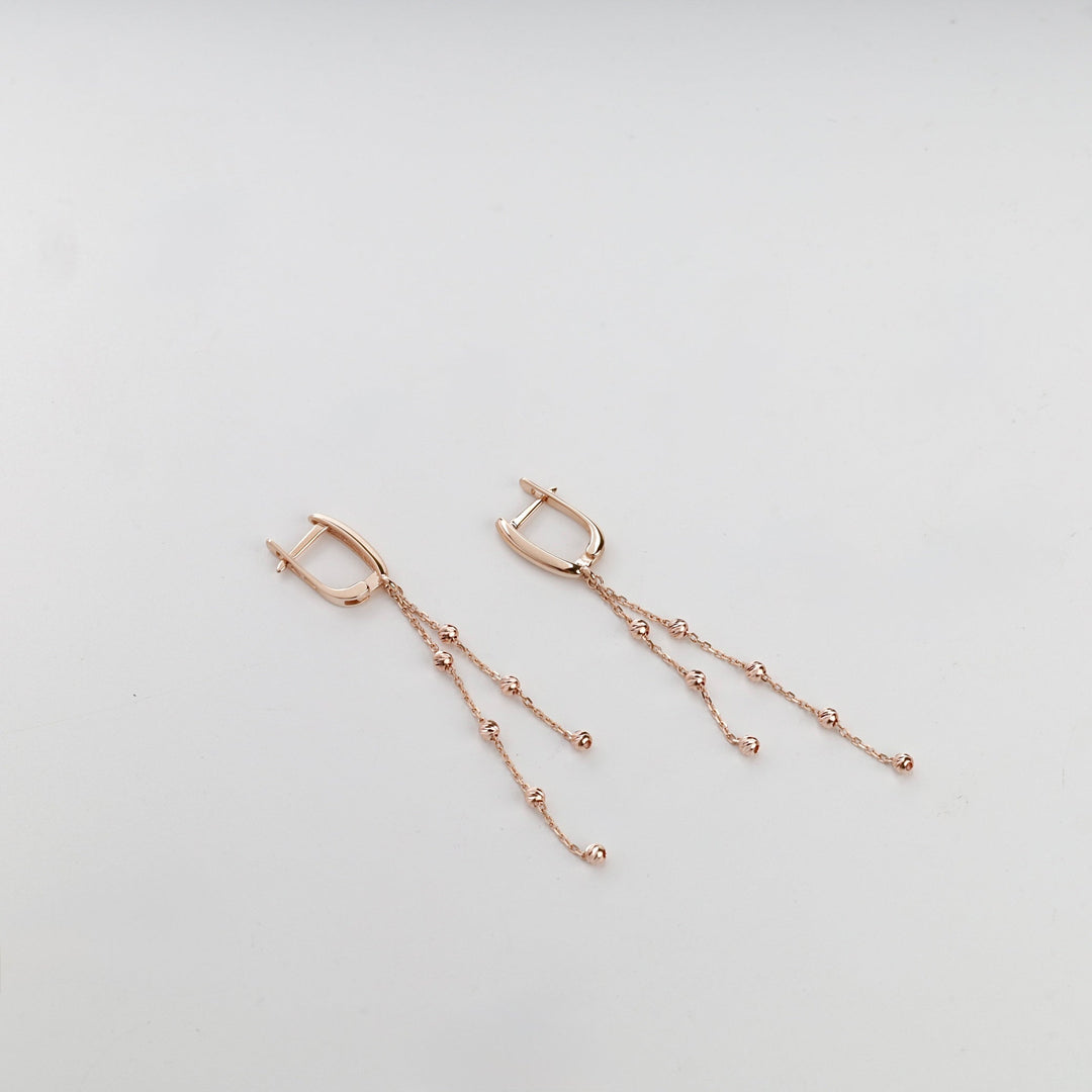Rose Gold 585 Beaded Chain Drop Earrings | Ukrainian Jewelry