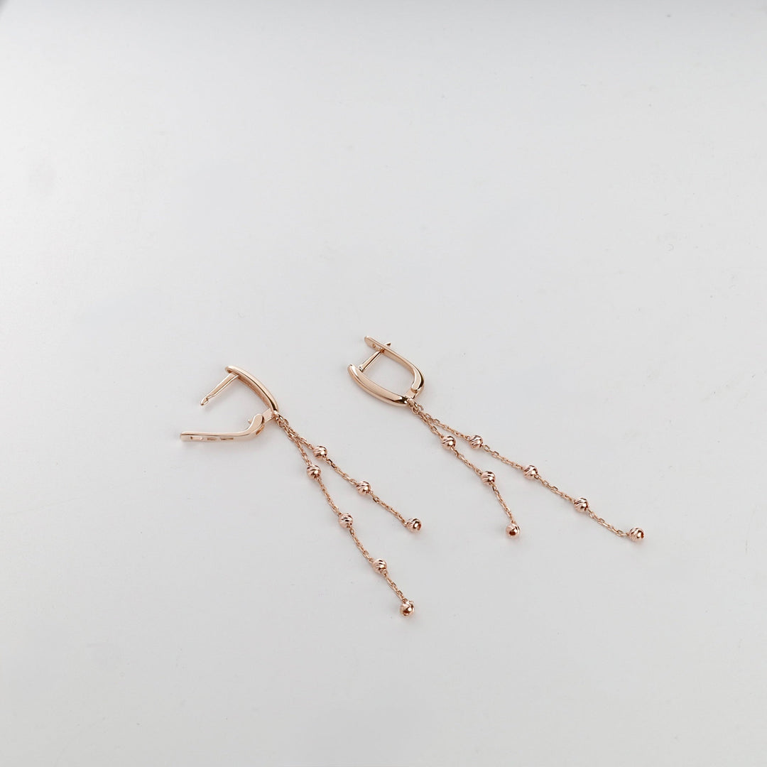 Rose Gold 585 Beaded Chain Drop Earrings | Ukrainian Jewelry