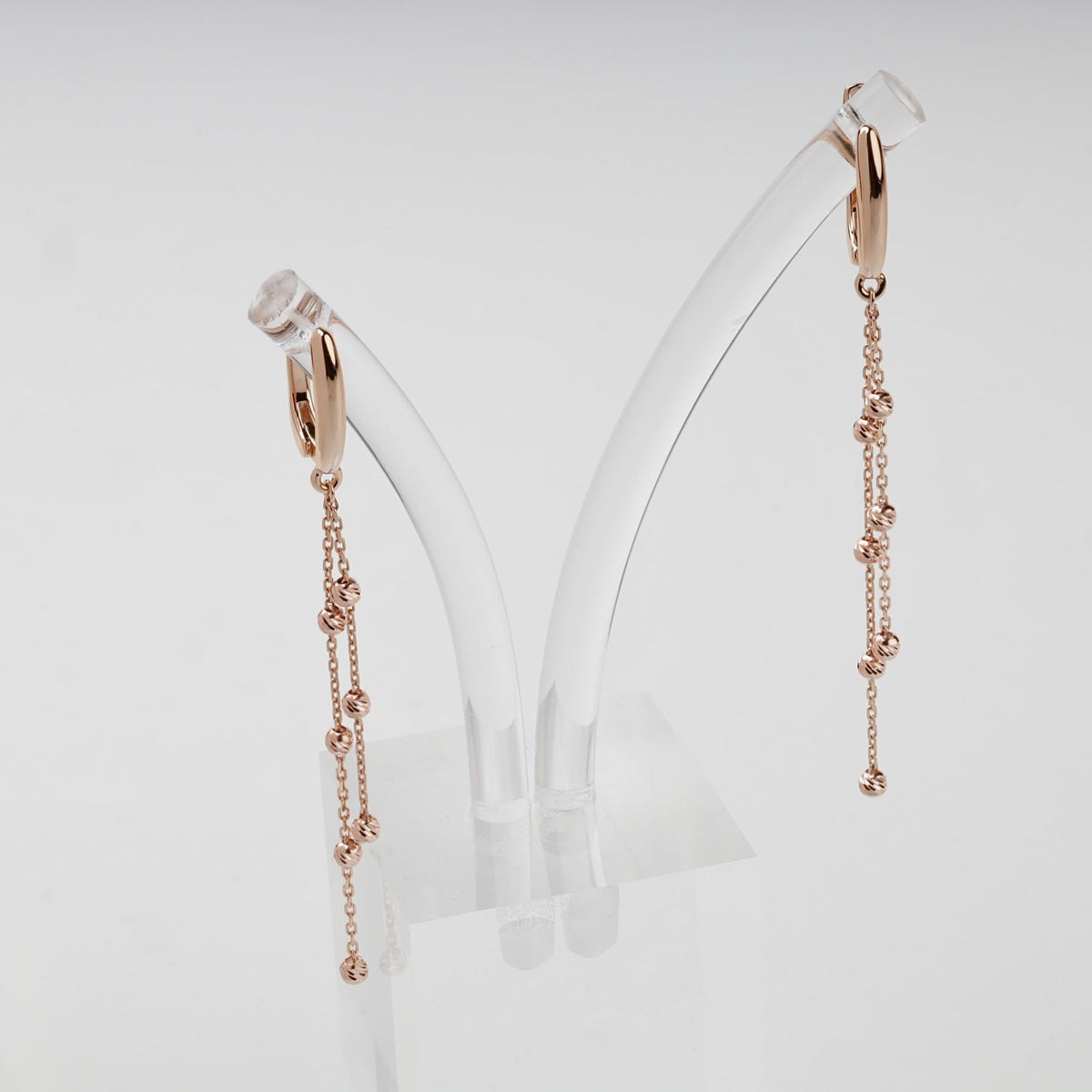 Rose Gold 585 Beaded Chain Drop Earrings | Ukrainian Jewelry