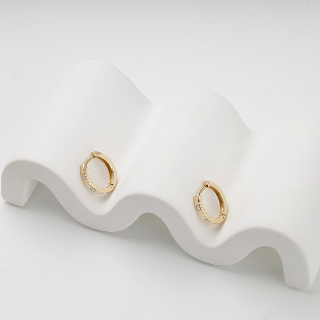 Yellow Gold 14K (585) Screw Motif Huggie Earrings | Ukrainian Jewelry