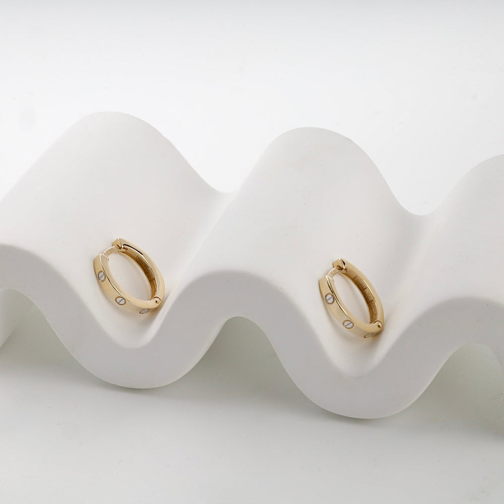 Yellow Gold 14K (585) Screw Motif Huggie Earrings | Ukrainian Jewelry