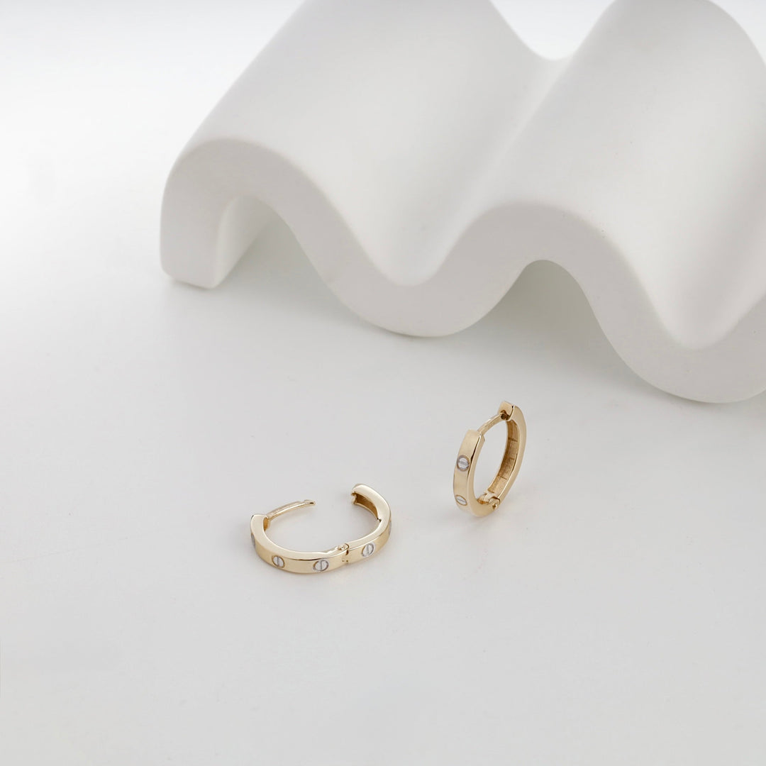 Yellow Gold 14K (585) Screw Motif Huggie Earrings | Ukrainian Jewelry