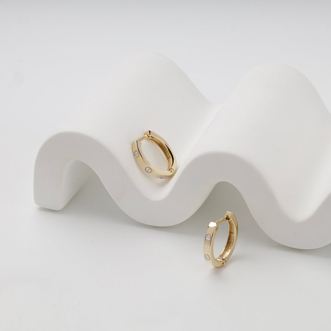 Yellow Gold 14K (585) Screw Motif Huggie Earrings | Ukrainian Jewelry