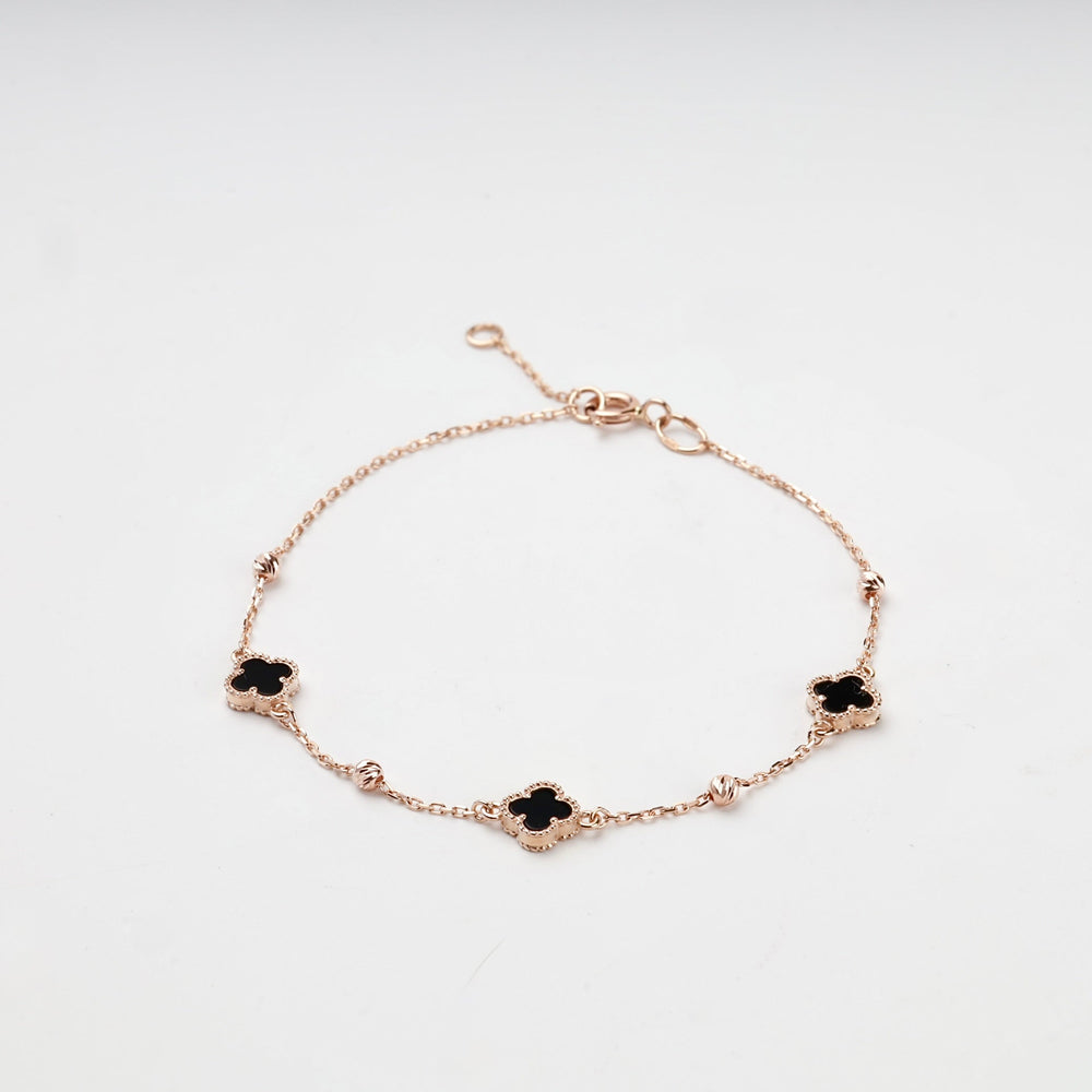 Rose Gold 585 Black Onyx Clover Bracelet | Ukrainian Jewelry