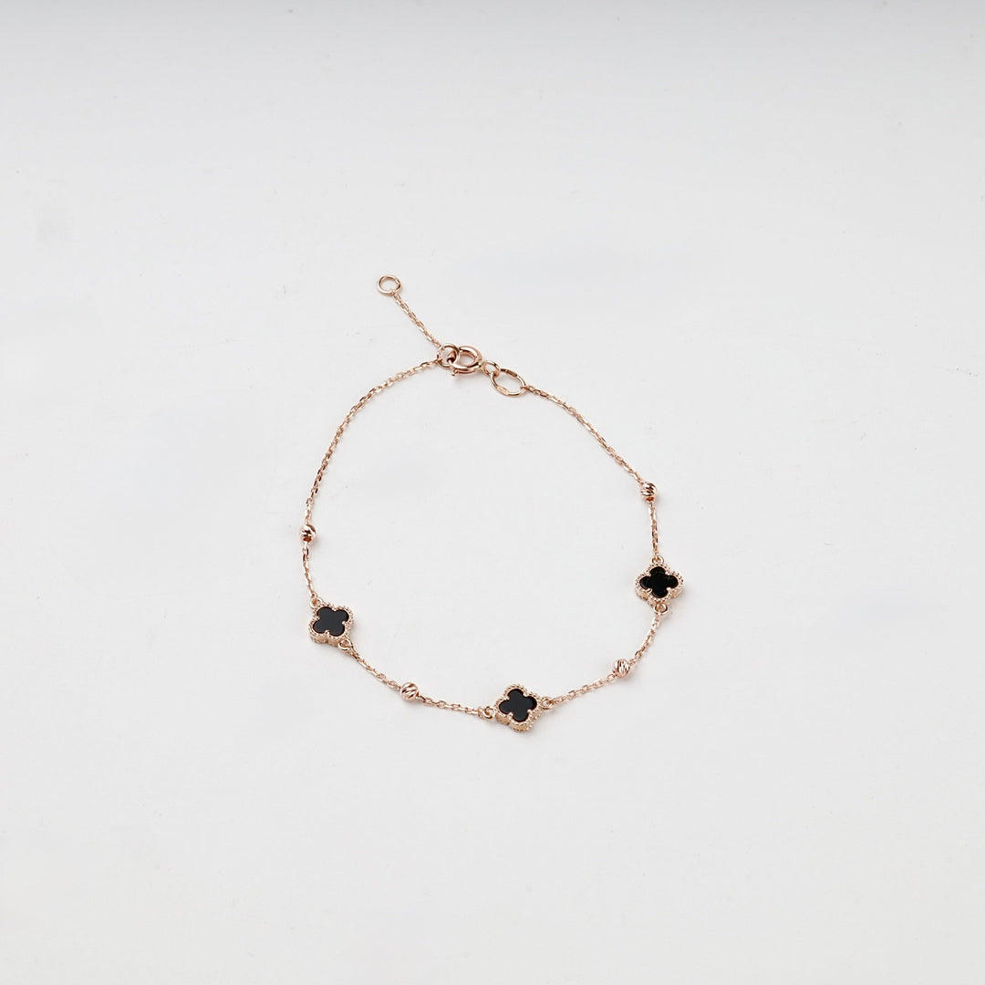 Rose Gold 585 Black Onyx Clover Bracelet | Ukrainian Jewelry