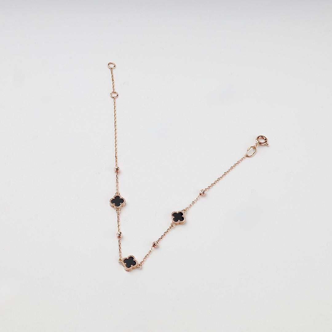 Rose Gold 585 Black Onyx Clover Bracelet | Ukrainian Jewelry