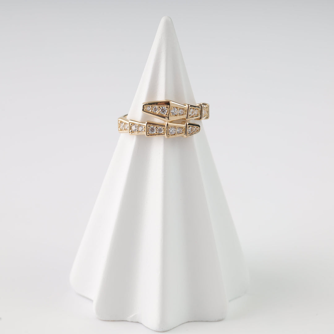 Gold Snake Ring 14K (585) Yellow Gold with Zirconia | Ukrainian Jewelry