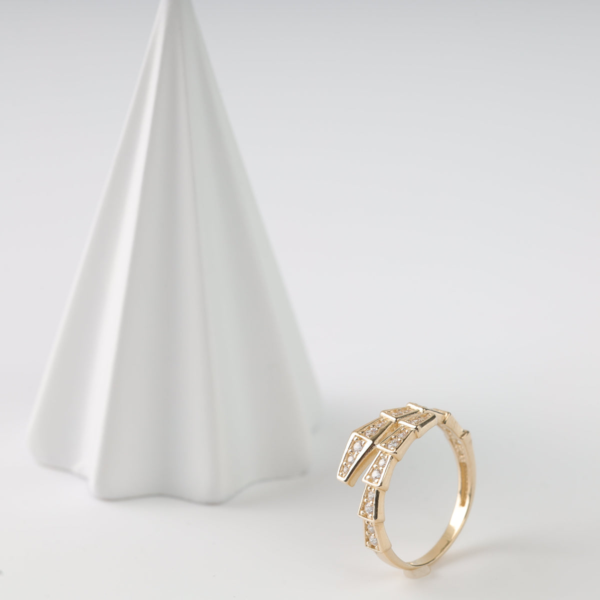 Gold Snake Ring 14K (585) Yellow Gold with Zirconia | Ukrainian Jewelry