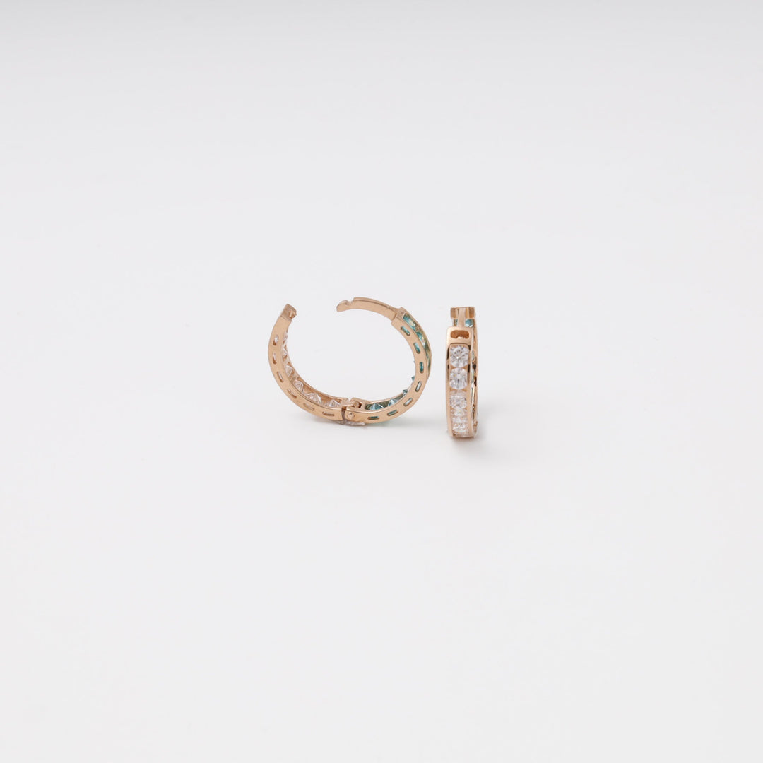 Rose Gold 14K (585) Mint and Clear Cubic Zirconia Huggie Earrings | Ukrainian Jewelry